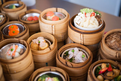 High angle view of various food