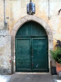 Closed door of old building