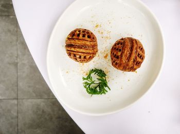 High angle view of food in plate on table