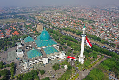 High angle view of buildings in city