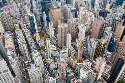 High angle view of modern buildings in city