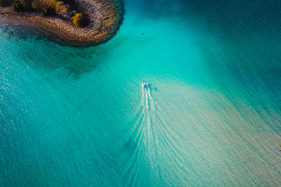 High angle view of ship in sea