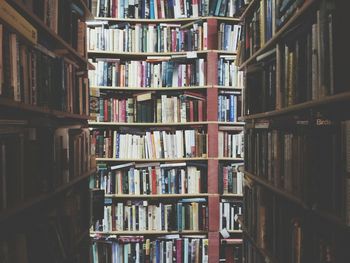 Full frame shot of books in shelf