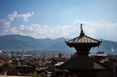 Cityscape of kathmandu in nepal with temple in front