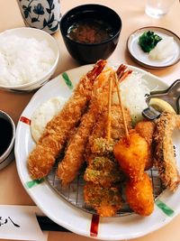 High angle view of food in plate on table