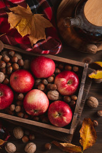 High angle view of fruits on table
