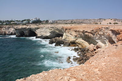 Scenic view of sea against clear sky