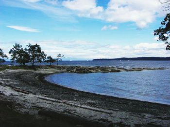 Scenic view of sea against cloudy sky