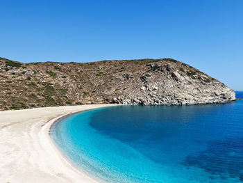 Scenic view of sea against clear blue sky