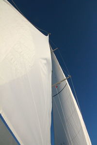 Low angle view of sailboat against clear sky