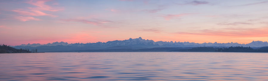 Scenic view of lake against sky during sunset