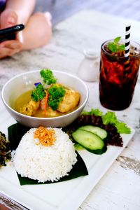 High angle view of food on table