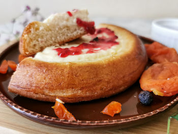 Close-up of dessert in plate on table