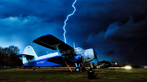 Lightning in sky at night