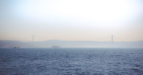 View of suspension bridge over sea