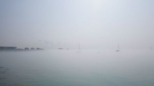 Scenic view of sea in foggy weather