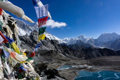 Scenic view of snowcapped mountains against sky, three passes trek, nepal