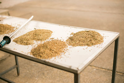 High angle view of food on table