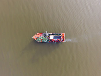 High angle view of boat in water