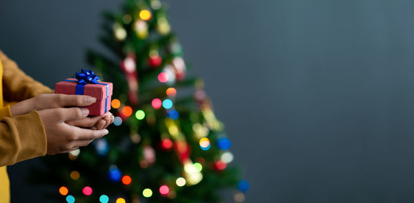 Midsection of woman holding christmas tree