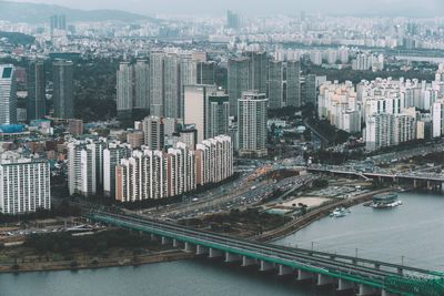 Aerial view of city at waterfront