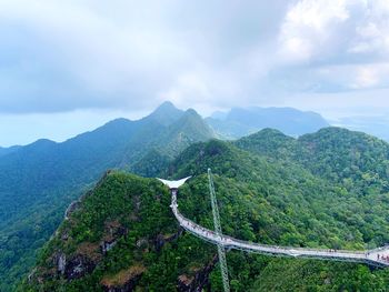 Scenic view of mountains against cloudy sky