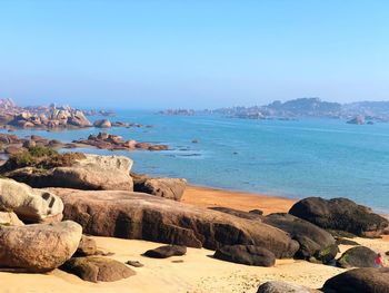 Scenic view of sea against clear sky