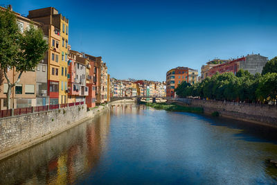 River by city against blue sky