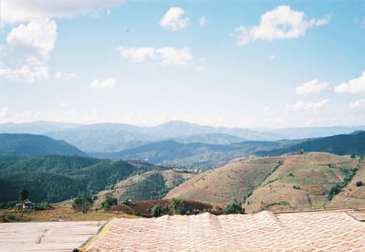 High angle view of valley against sky