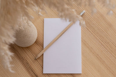 High angle view of book on table