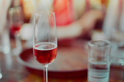 Close-up of beer glass on table