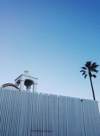 Low angle view of temple against clear blue sky