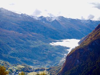 Scenic view of snowcapped mountains against sky