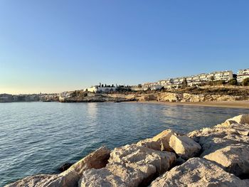 Scenic view of sea against clear sky