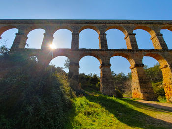 Low angle view of old ruins against clear sky