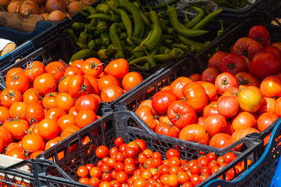 High angle view of vegetables for sale at market stall