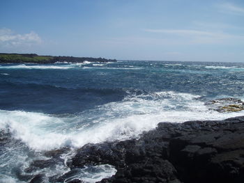 Scenic view of sea against clear sky