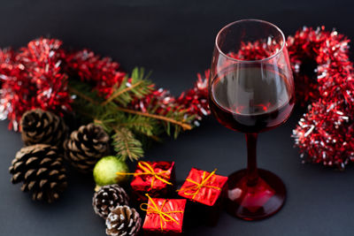 Close-up of christmas decorations on table