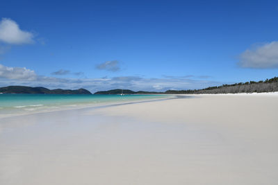 Scenic view of beach against blue sky