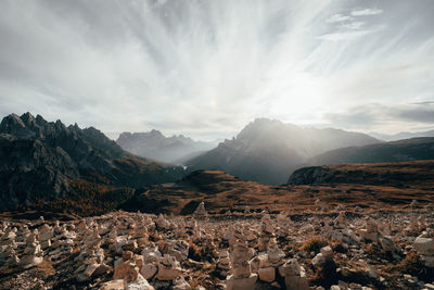 Panoramic view of rocky mountains against sky