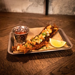 High angle view of food on table