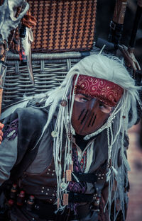 Close-up of woman wearing mask