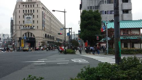 People walking on city street