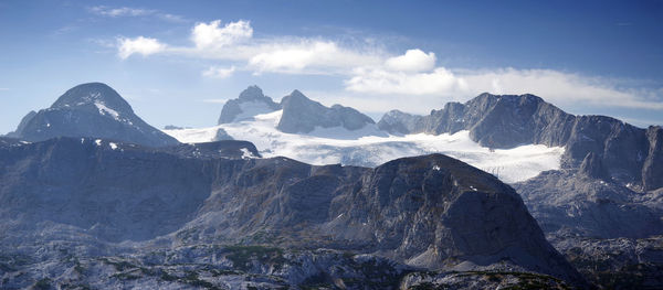 Scenic view of snowcapped mountains against sky