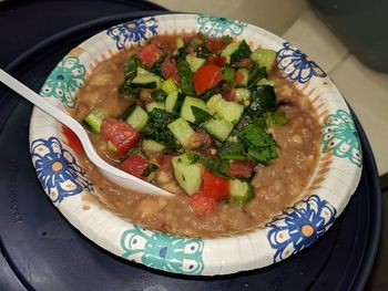 High angle view of meal served in bowl