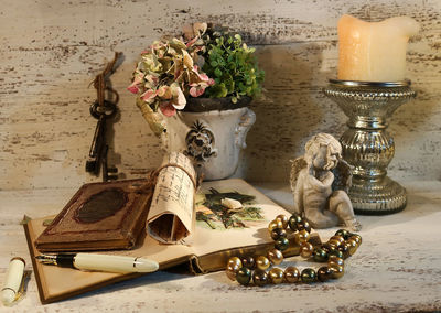 Close-up of statue on table