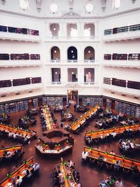 High angle view of illuminated buildings in city