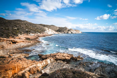 The rocky coast of piscinni near teulada sardinia