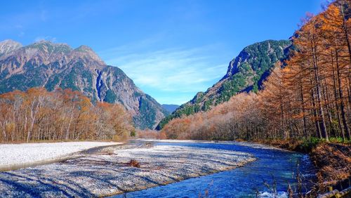 Scenic view of mountains against sky during winter