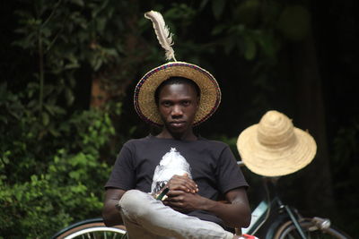 Portrait of man riding bicycle